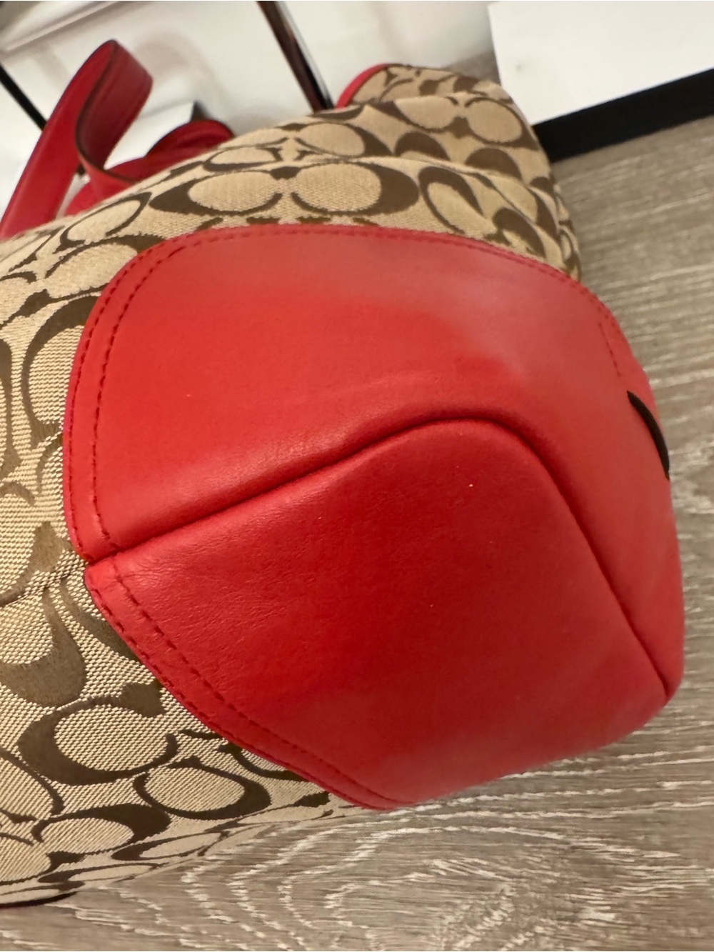 Coach Signature Canvas Shoulder Bag with Red Leather Accents. Missing hang tag - Picture 12 of 12